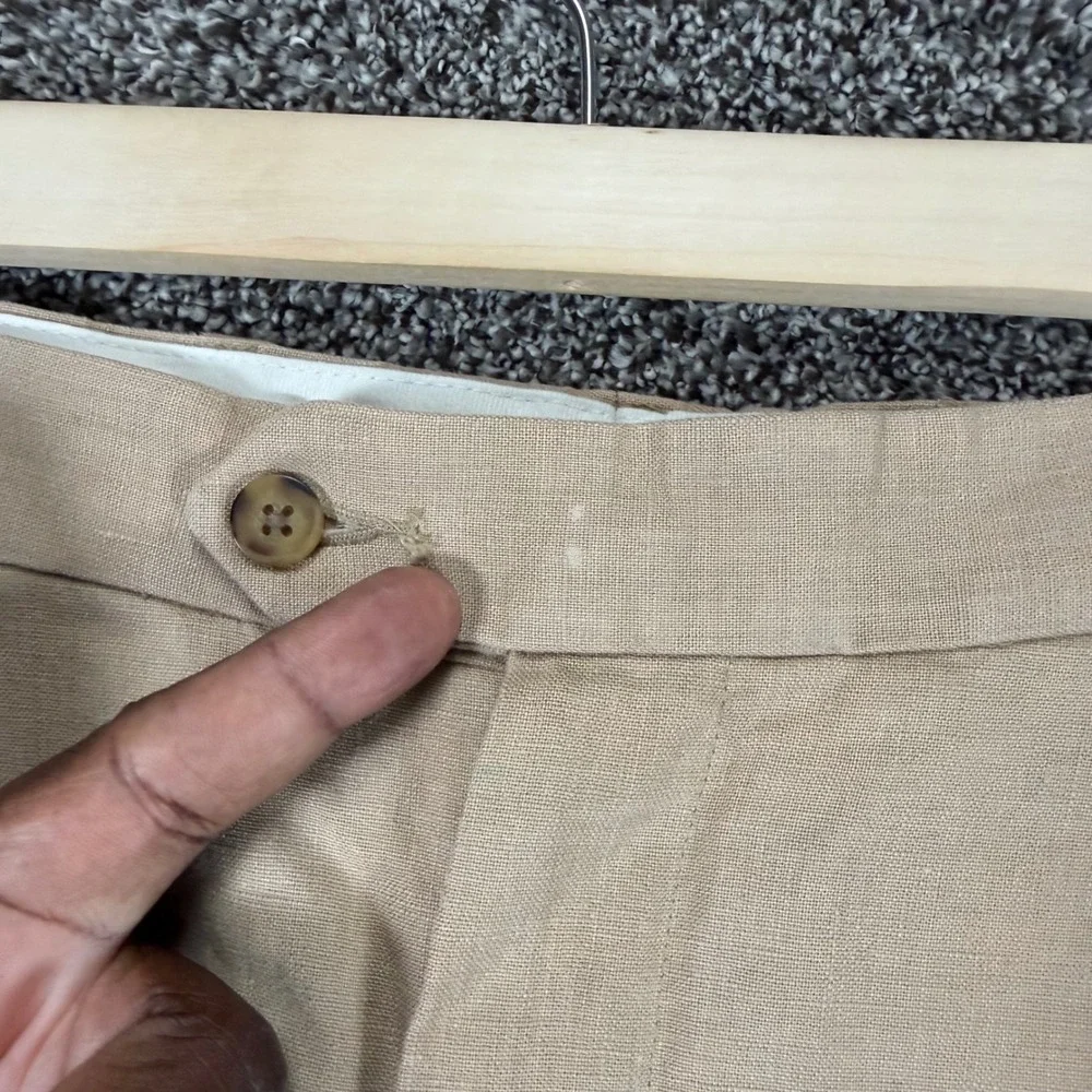 Jos A Bank Pants Mens 38/29 Tan 100% Linen Pleated Cuffed Traveler Collection